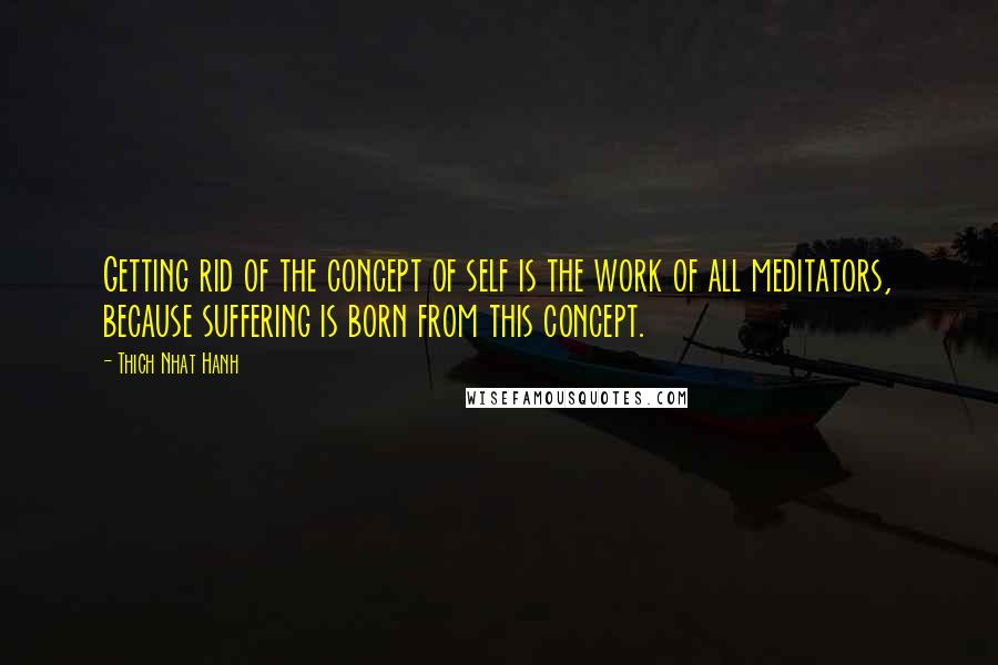 Thich Nhat Hanh Quotes: Getting rid of the concept of self is the work of all meditators, because suffering is born from this concept.