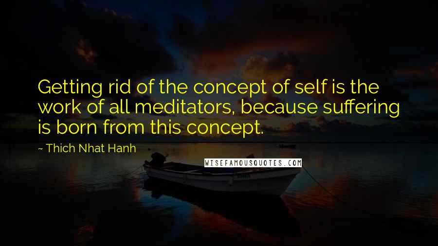 Thich Nhat Hanh Quotes: Getting rid of the concept of self is the work of all meditators, because suffering is born from this concept.