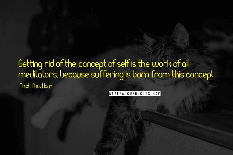 Thich Nhat Hanh Quotes: Getting rid of the concept of self is the work of all meditators, because suffering is born from this concept.