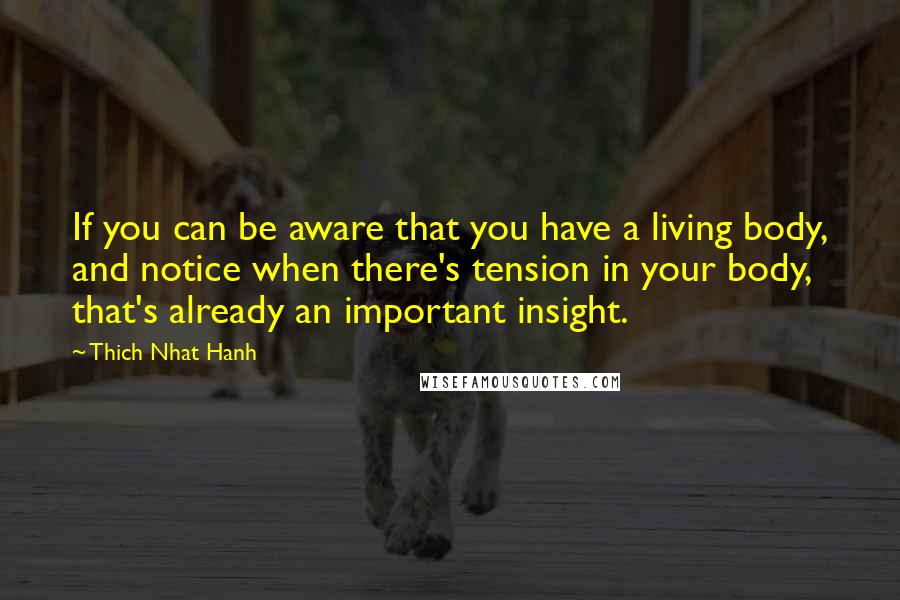 Thich Nhat Hanh Quotes: If you can be aware that you have a living body, and notice when there's tension in your body, that's already an important insight.