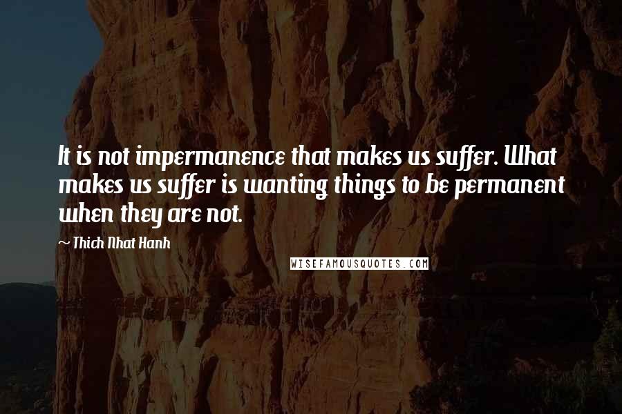 Thich Nhat Hanh Quotes: It is not impermanence that makes us suffer. What makes us suffer is wanting things to be permanent when they are not.