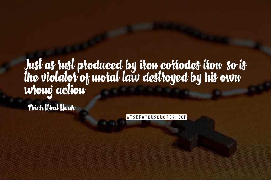 Thich Nhat Hanh Quotes: Just as rust produced by iron corrodes iron, so is the violator of moral law destroyed by his own wrong action.