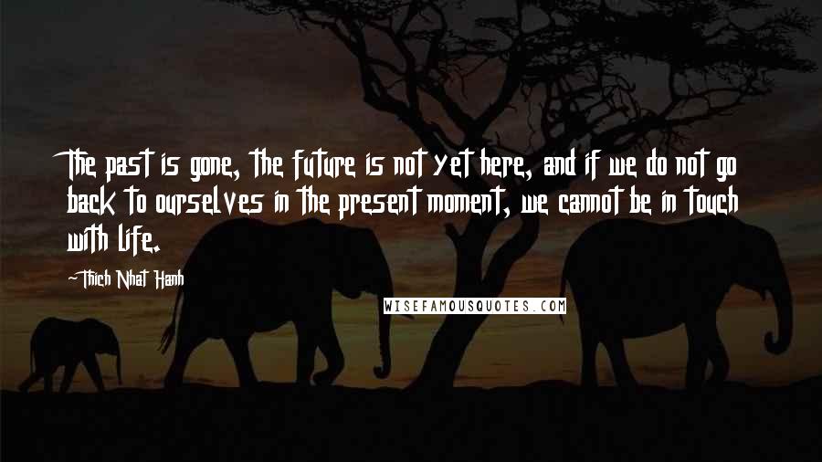 Thich Nhat Hanh Quotes: The past is gone, the future is not yet here, and if we do not go back to ourselves in the present moment, we cannot be in touch with life.