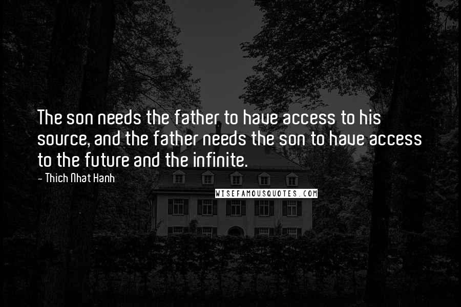 Thich Nhat Hanh Quotes: The son needs the father to have access to his source, and the father needs the son to have access to the future and the infinite.