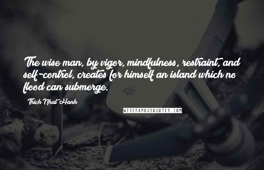 Thich Nhat Hanh Quotes: The wise man, by vigor, mindfulness, restraint, and self-control, creates for himself an island which no flood can submerge.