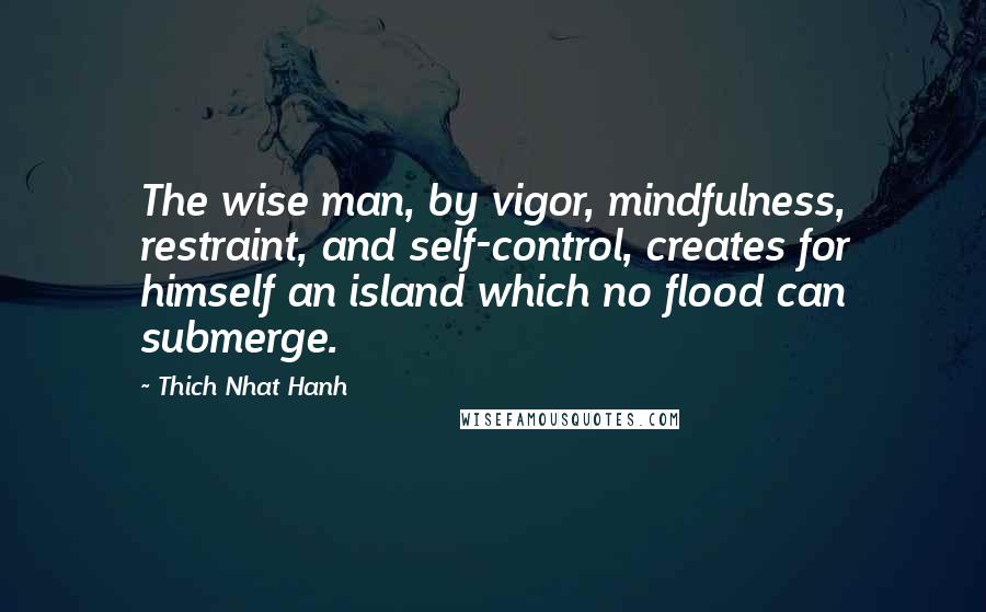 Thich Nhat Hanh Quotes: The wise man, by vigor, mindfulness, restraint, and self-control, creates for himself an island which no flood can submerge.