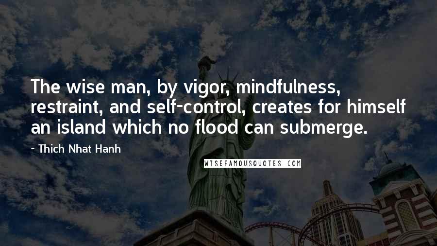 Thich Nhat Hanh Quotes: The wise man, by vigor, mindfulness, restraint, and self-control, creates for himself an island which no flood can submerge.