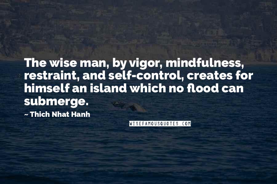 Thich Nhat Hanh Quotes: The wise man, by vigor, mindfulness, restraint, and self-control, creates for himself an island which no flood can submerge.