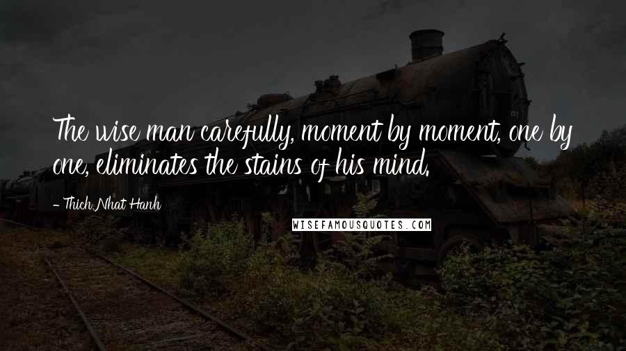 Thich Nhat Hanh Quotes: The wise man carefully, moment by moment, one by one, eliminates the stains of his mind.