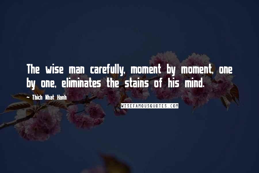 Thich Nhat Hanh Quotes: The wise man carefully, moment by moment, one by one, eliminates the stains of his mind.