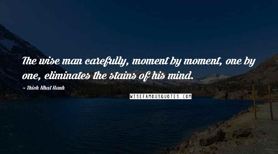 Thich Nhat Hanh Quotes: The wise man carefully, moment by moment, one by one, eliminates the stains of his mind.