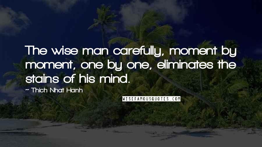 Thich Nhat Hanh Quotes: The wise man carefully, moment by moment, one by one, eliminates the stains of his mind.