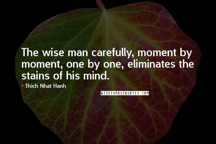 Thich Nhat Hanh Quotes: The wise man carefully, moment by moment, one by one, eliminates the stains of his mind.