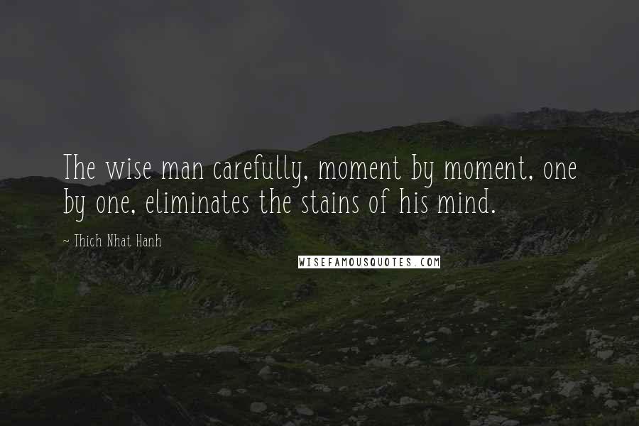 Thich Nhat Hanh Quotes: The wise man carefully, moment by moment, one by one, eliminates the stains of his mind.