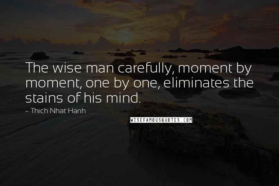 Thich Nhat Hanh Quotes: The wise man carefully, moment by moment, one by one, eliminates the stains of his mind.