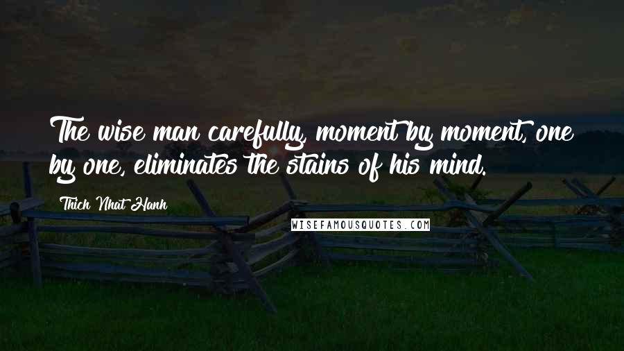 Thich Nhat Hanh Quotes: The wise man carefully, moment by moment, one by one, eliminates the stains of his mind.