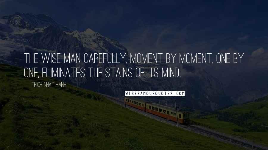 Thich Nhat Hanh Quotes: The wise man carefully, moment by moment, one by one, eliminates the stains of his mind.