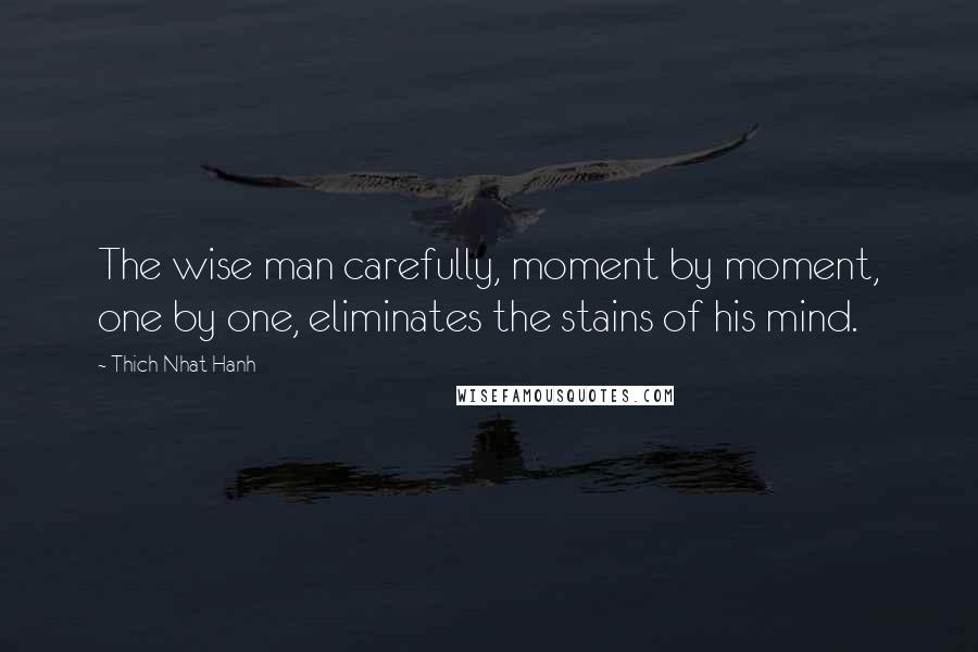 Thich Nhat Hanh Quotes: The wise man carefully, moment by moment, one by one, eliminates the stains of his mind.