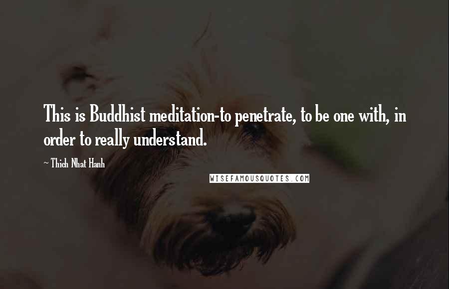 Thich Nhat Hanh Quotes: This is Buddhist meditation-to penetrate, to be one with, in order to really understand.