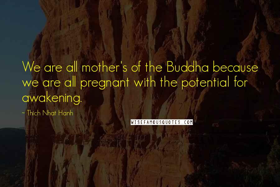 Thich Nhat Hanh Quotes: We are all mother's of the Buddha because we are all pregnant with the potential for awakening.