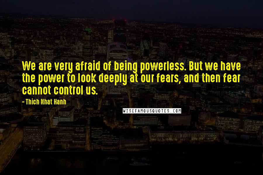 Thich Nhat Hanh Quotes: We are very afraid of being powerless. But we have the power to look deeply at our fears, and then fear cannot control us.