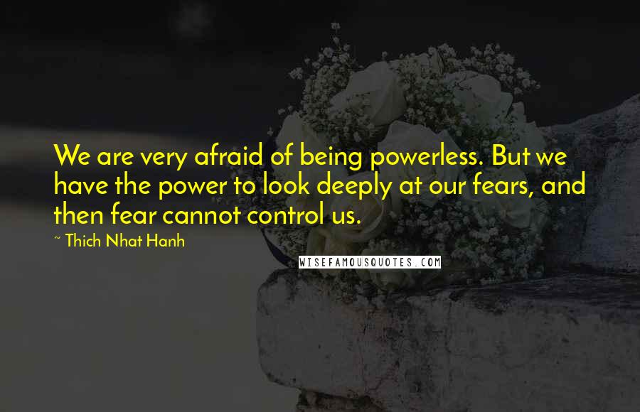 Thich Nhat Hanh Quotes: We are very afraid of being powerless. But we have the power to look deeply at our fears, and then fear cannot control us.