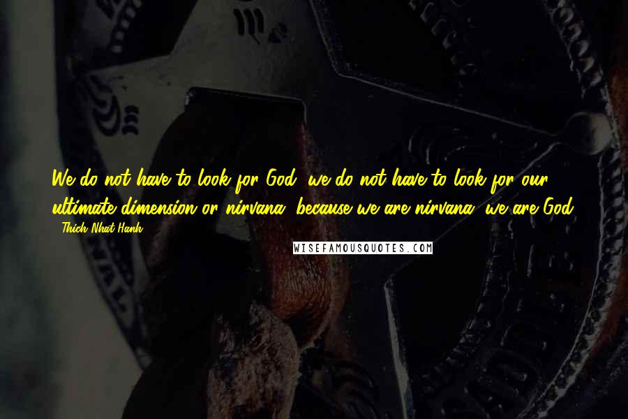 Thich Nhat Hanh Quotes: We do not have to look for God, we do not have to look for our ultimate dimension or nirvana, because we are nirvana, we are God.