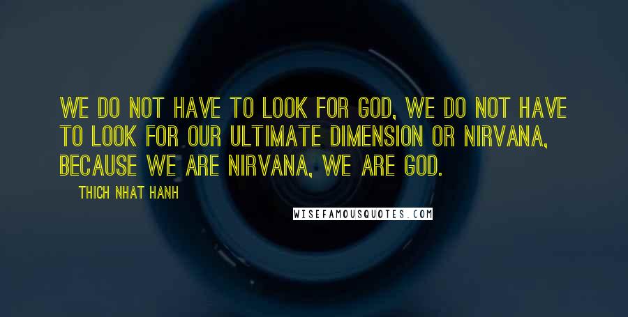 Thich Nhat Hanh Quotes: We do not have to look for God, we do not have to look for our ultimate dimension or nirvana, because we are nirvana, we are God.