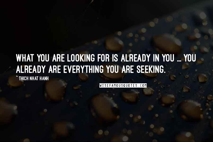 Thich Nhat Hanh Quotes: What you are looking for is already in you ... You already are everything you are seeking.