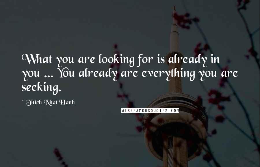 Thich Nhat Hanh Quotes: What you are looking for is already in you ... You already are everything you are seeking.