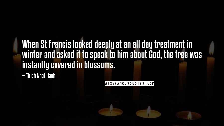 Thich Nhat Hanh Quotes: When St Francis looked deeply at an all day treatment in winter and asked it to speak to him about God, the tree was instantly covered in blossoms.