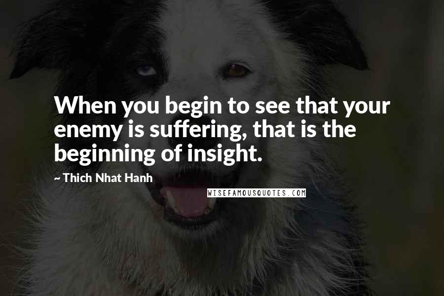 Thich Nhat Hanh Quotes: When you begin to see that your enemy is suffering, that is the beginning of insight.