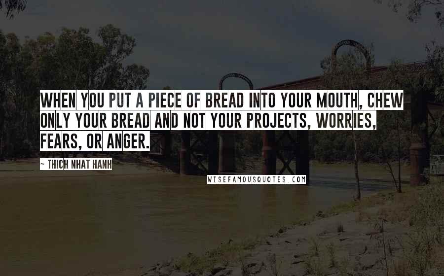 Thich Nhat Hanh Quotes: When you put a piece of bread into your mouth, chew only your bread and not your projects, worries, fears, or anger.