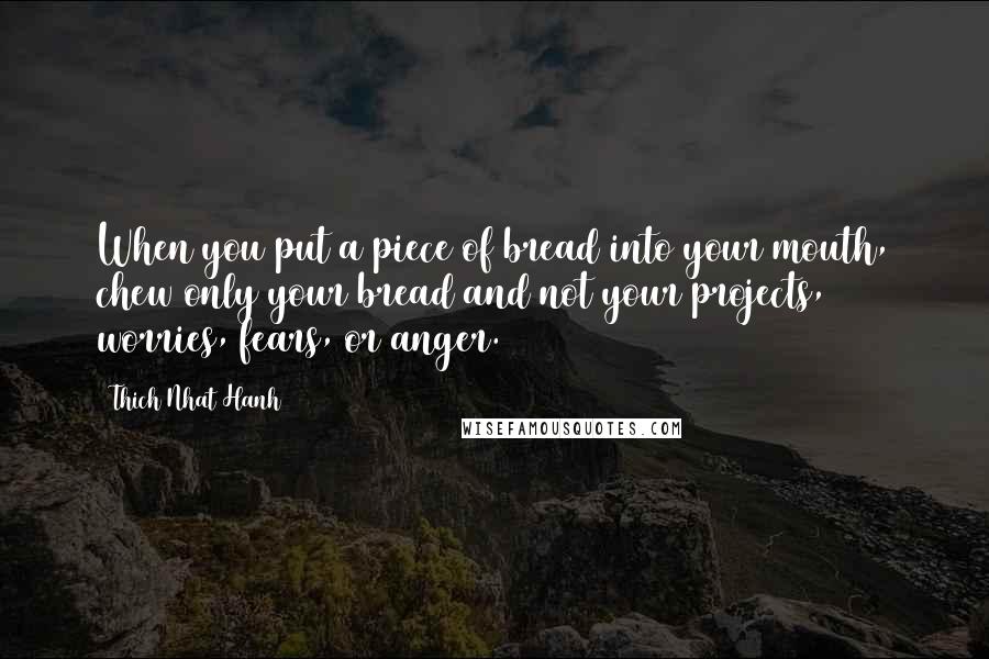 Thich Nhat Hanh Quotes: When you put a piece of bread into your mouth, chew only your bread and not your projects, worries, fears, or anger.