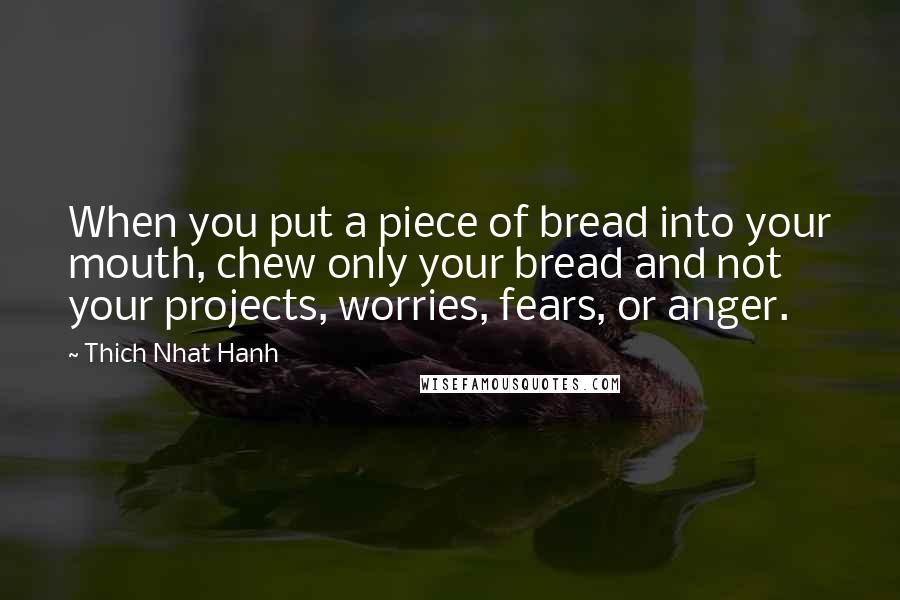 Thich Nhat Hanh Quotes: When you put a piece of bread into your mouth, chew only your bread and not your projects, worries, fears, or anger.