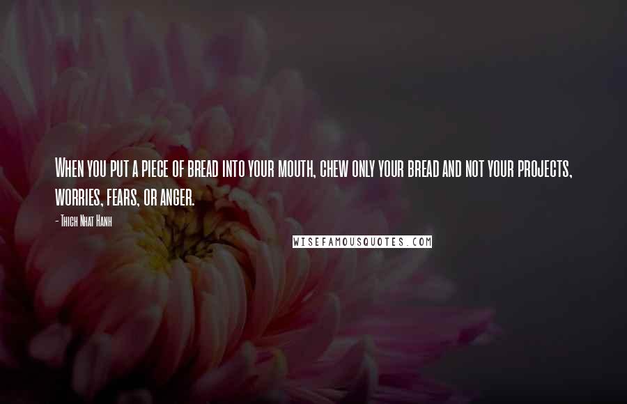 Thich Nhat Hanh Quotes: When you put a piece of bread into your mouth, chew only your bread and not your projects, worries, fears, or anger.