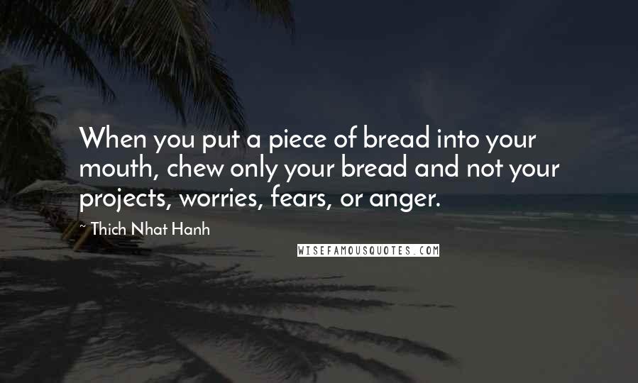 Thich Nhat Hanh Quotes: When you put a piece of bread into your mouth, chew only your bread and not your projects, worries, fears, or anger.