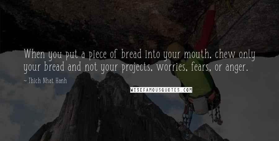 Thich Nhat Hanh Quotes: When you put a piece of bread into your mouth, chew only your bread and not your projects, worries, fears, or anger.