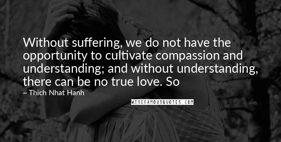 Thich Nhat Hanh Quotes: Without suffering, we do not have the opportunity to cultivate compassion and understanding; and without understanding, there can be no true love. So