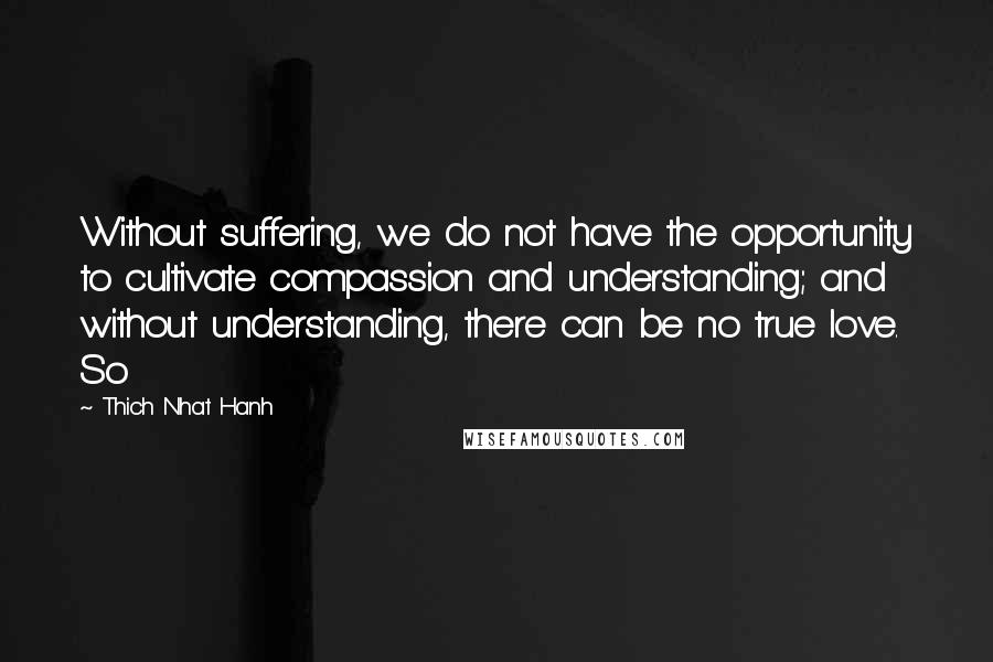 Thich Nhat Hanh Quotes: Without suffering, we do not have the opportunity to cultivate compassion and understanding; and without understanding, there can be no true love. So