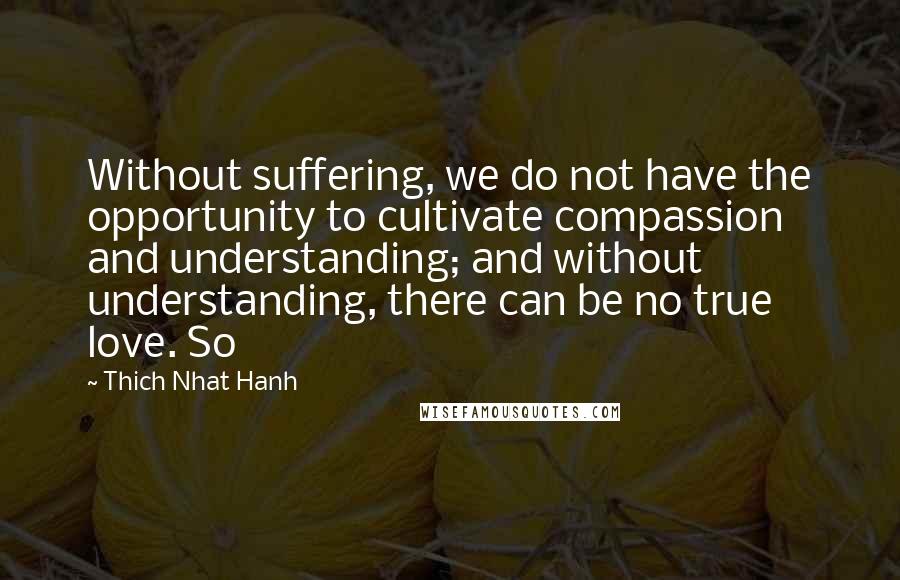 Thich Nhat Hanh Quotes: Without suffering, we do not have the opportunity to cultivate compassion and understanding; and without understanding, there can be no true love. So