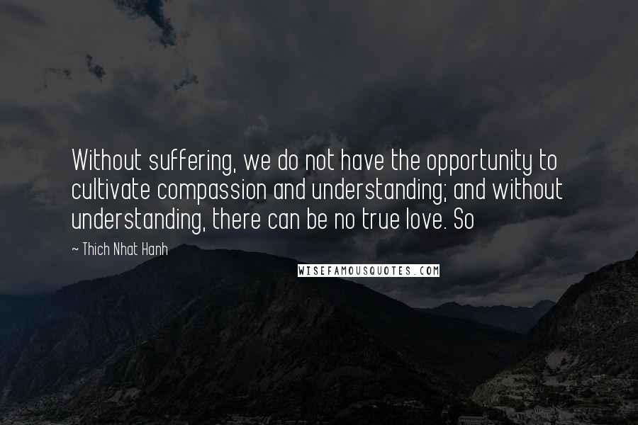 Thich Nhat Hanh Quotes: Without suffering, we do not have the opportunity to cultivate compassion and understanding; and without understanding, there can be no true love. So