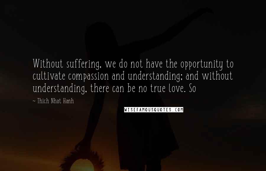 Thich Nhat Hanh Quotes: Without suffering, we do not have the opportunity to cultivate compassion and understanding; and without understanding, there can be no true love. So