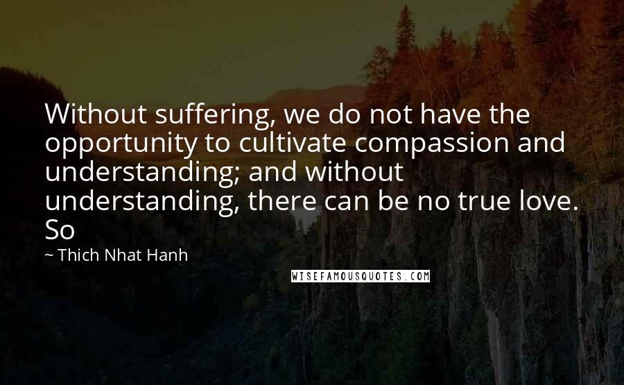 Thich Nhat Hanh Quotes: Without suffering, we do not have the opportunity to cultivate compassion and understanding; and without understanding, there can be no true love. So