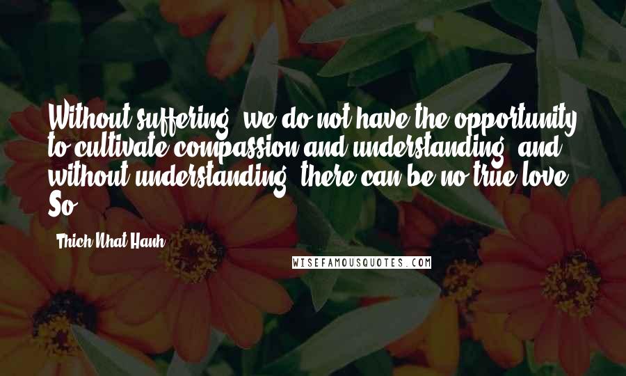 Thich Nhat Hanh Quotes: Without suffering, we do not have the opportunity to cultivate compassion and understanding; and without understanding, there can be no true love. So