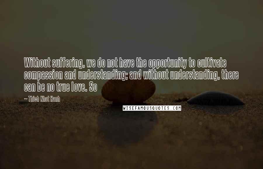 Thich Nhat Hanh Quotes: Without suffering, we do not have the opportunity to cultivate compassion and understanding; and without understanding, there can be no true love. So