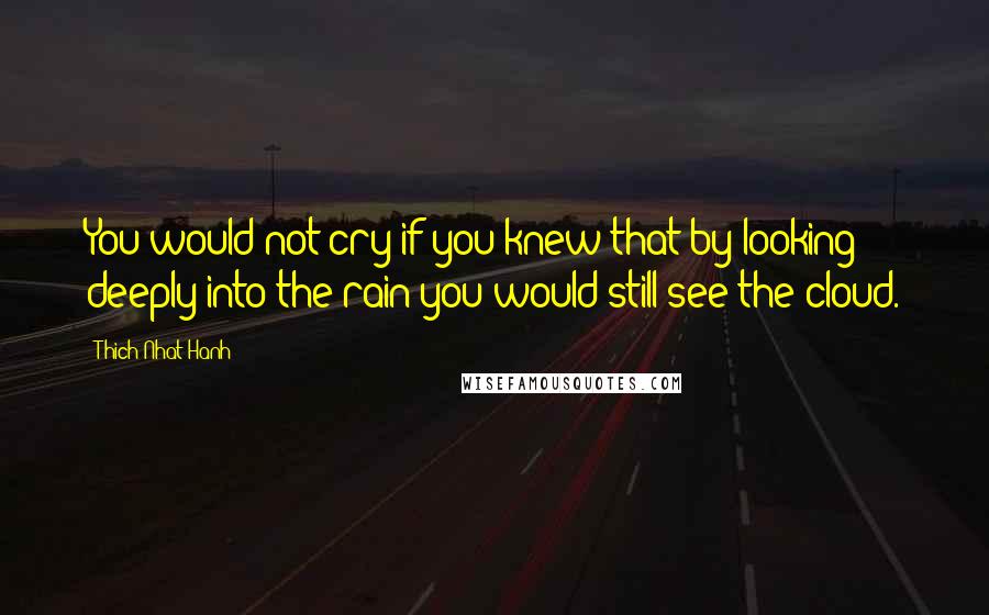 Thich Nhat Hanh Quotes: You would not cry if you knew that by looking deeply into the rain you would still see the cloud.