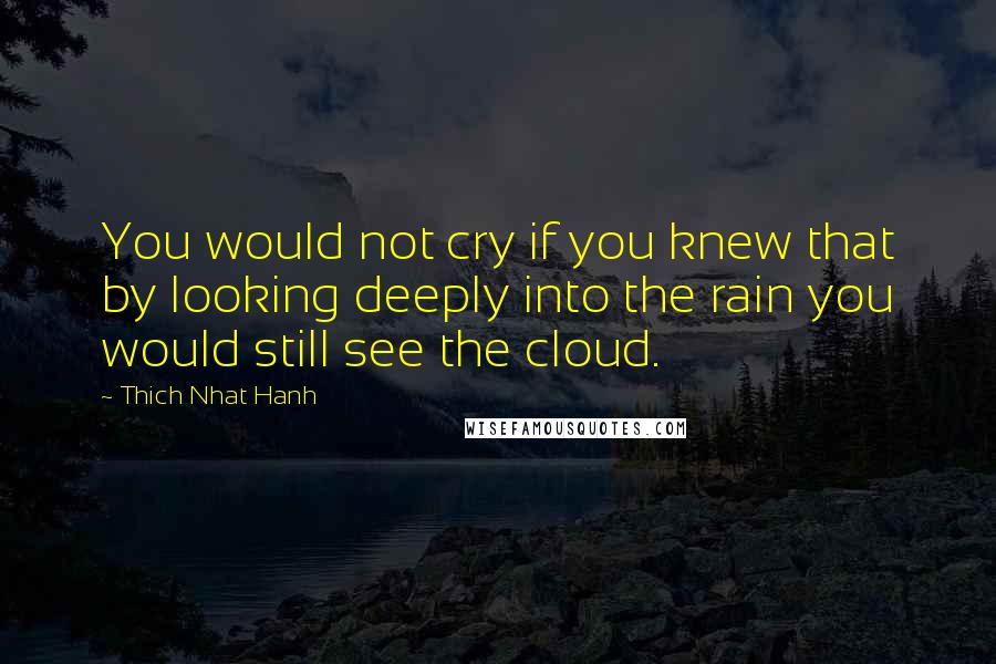 Thich Nhat Hanh Quotes: You would not cry if you knew that by looking deeply into the rain you would still see the cloud.