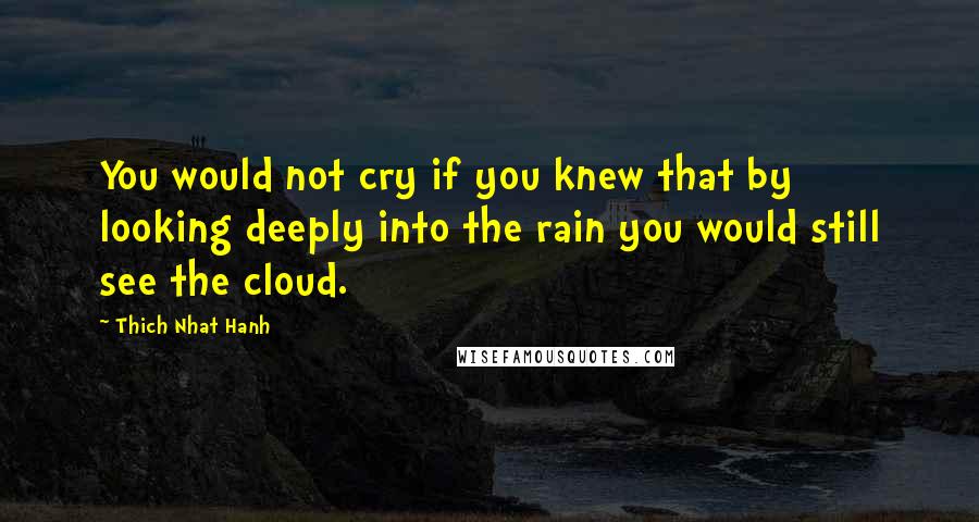 Thich Nhat Hanh Quotes: You would not cry if you knew that by looking deeply into the rain you would still see the cloud.