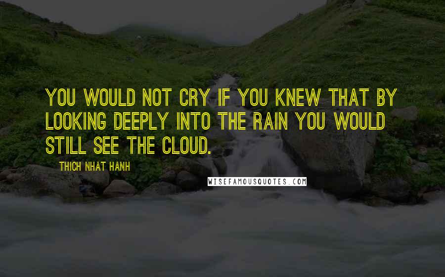 Thich Nhat Hanh Quotes: You would not cry if you knew that by looking deeply into the rain you would still see the cloud.